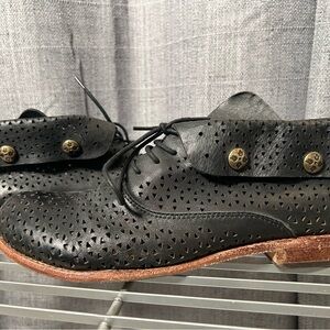 Patricia Nash Black Perforated Leather Ankle Booties with Brass Studs